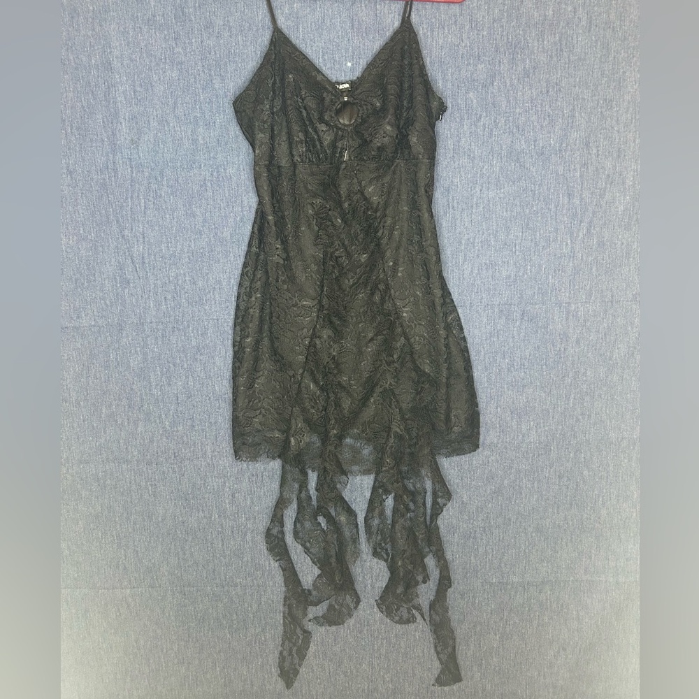 Fashion Nova Black Asymmetrical Lace Dress